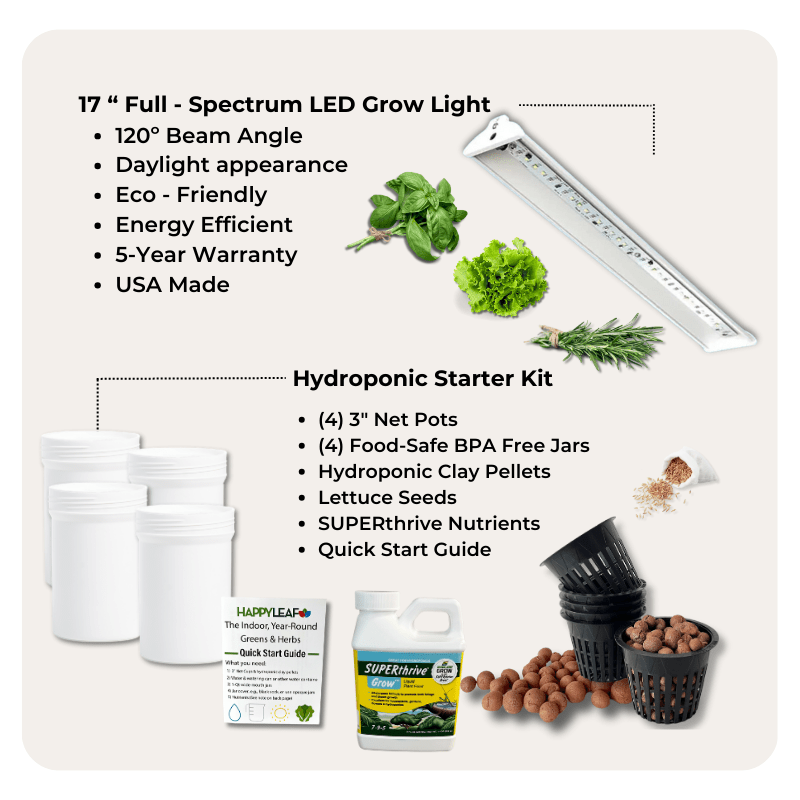 Hydroponic Garden Kit with Full Spectrum Grow Light | The Essentials - Happy Leaf