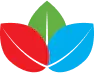 Happy Leaf logo with three colorful leaves on a white background