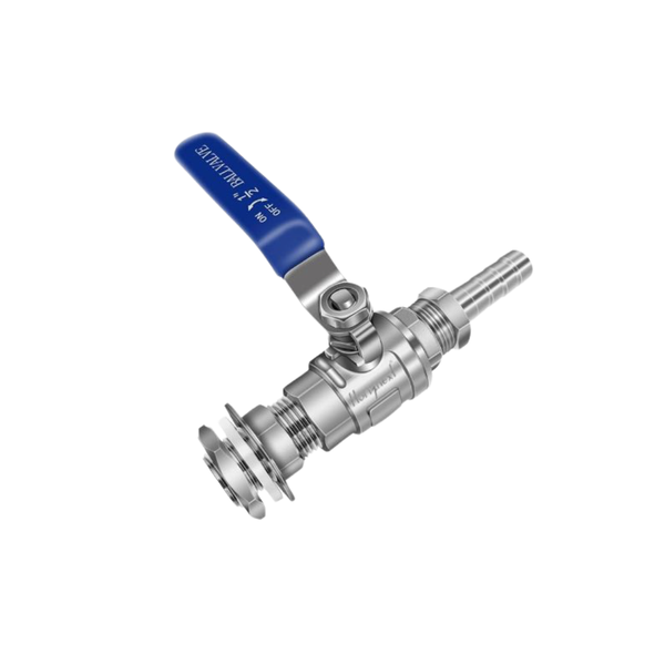 Ball valve with blue handle on a white background