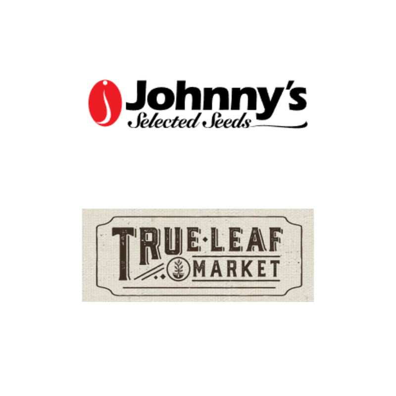 Logos of Johnny's Selected Seeds and True Leaf Market on a white background