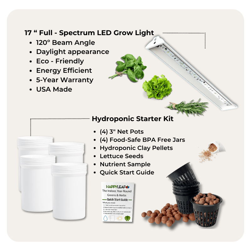 Hydroponic Garden Kit with Full Spectrum Grow Light | The Essentials - Happy Leaf